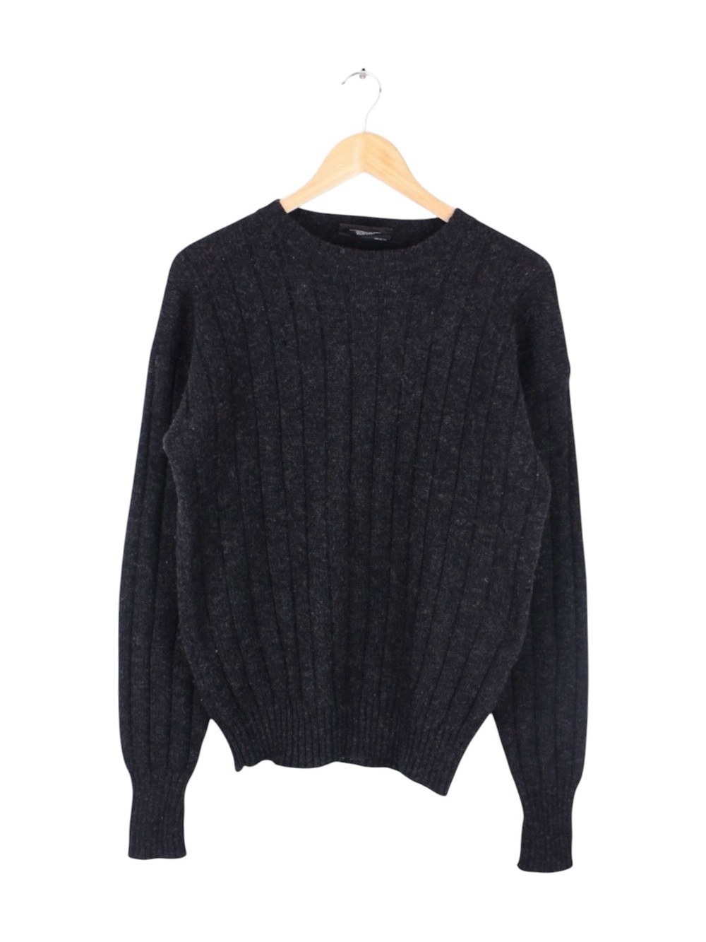 Preswick & Moore 100% British Wool Ribbed Crewneck Sweater XL Charcoal Gray